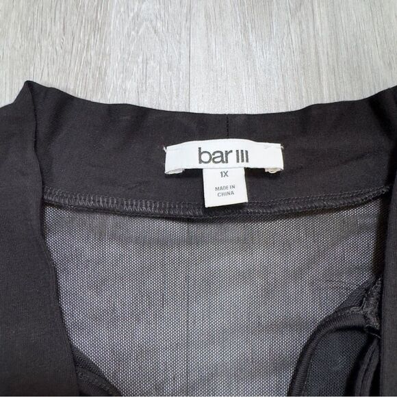 Bar III Women's 1X Plus Size Chic Black Balloon Sleeve Blouse with Tie Neck New - Picture 3 of 7